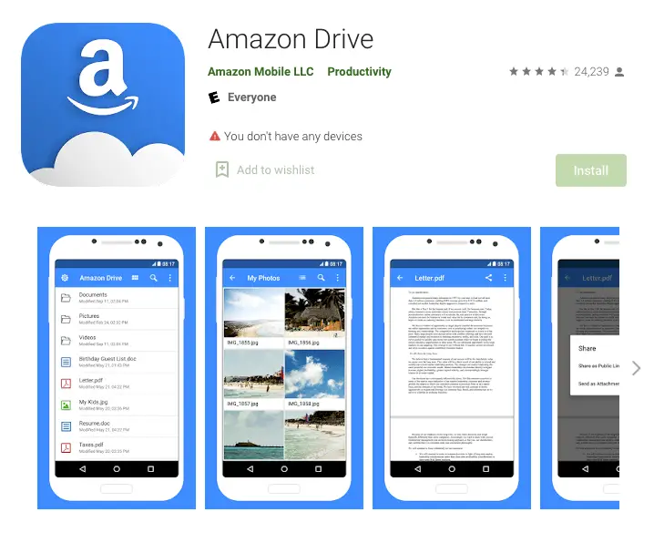 Amazon Drive App on Google Store