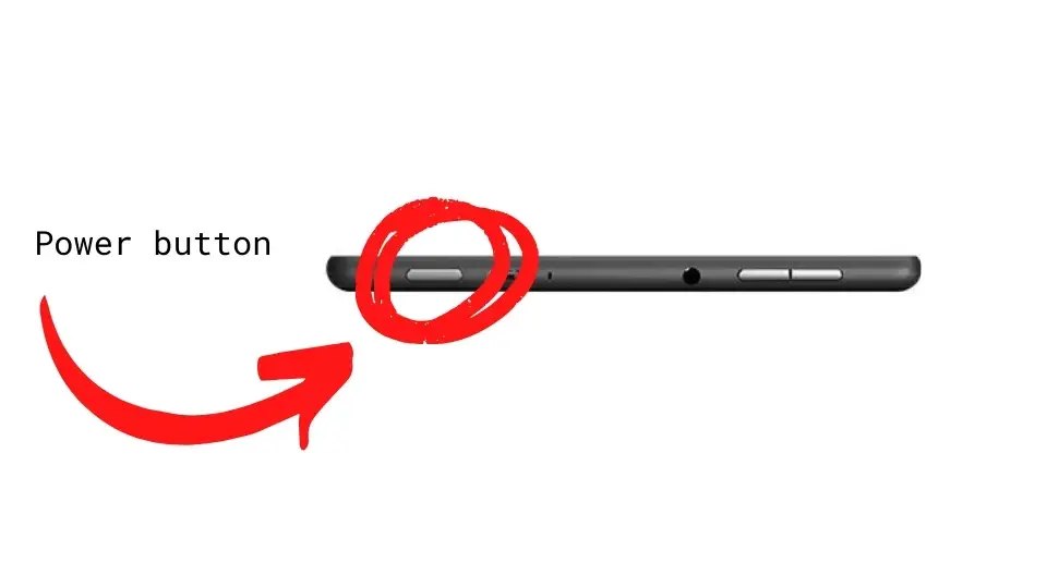 Image showing where the power button is located on the amazon fire tablet (it's first from the top on the left side)