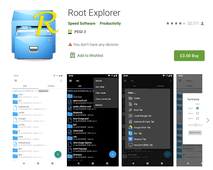 Screenshot of landing page for root explorer app that can help you to get rid of google account