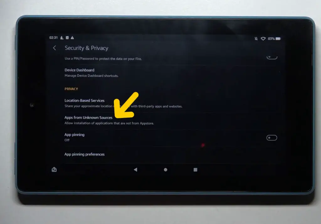Apps from Unknown Sources on fire tablet