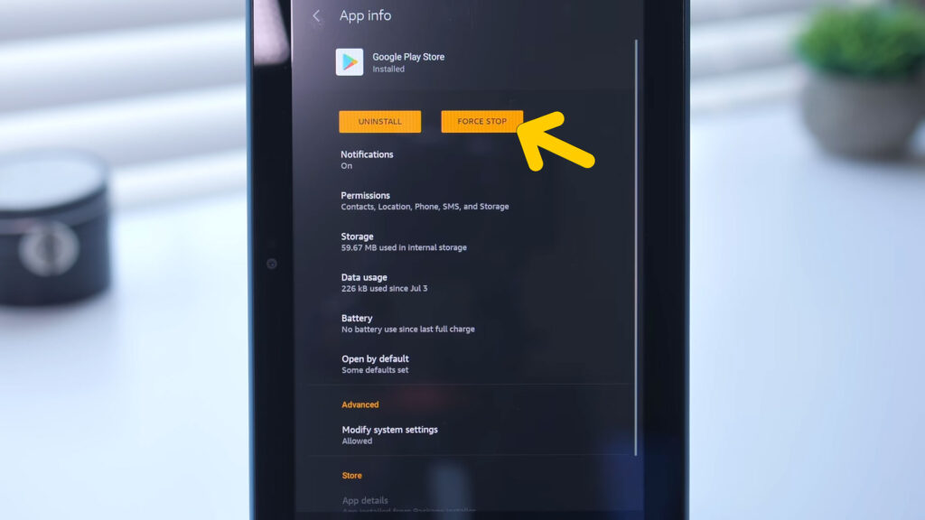 Force Stop play store in fire tablet