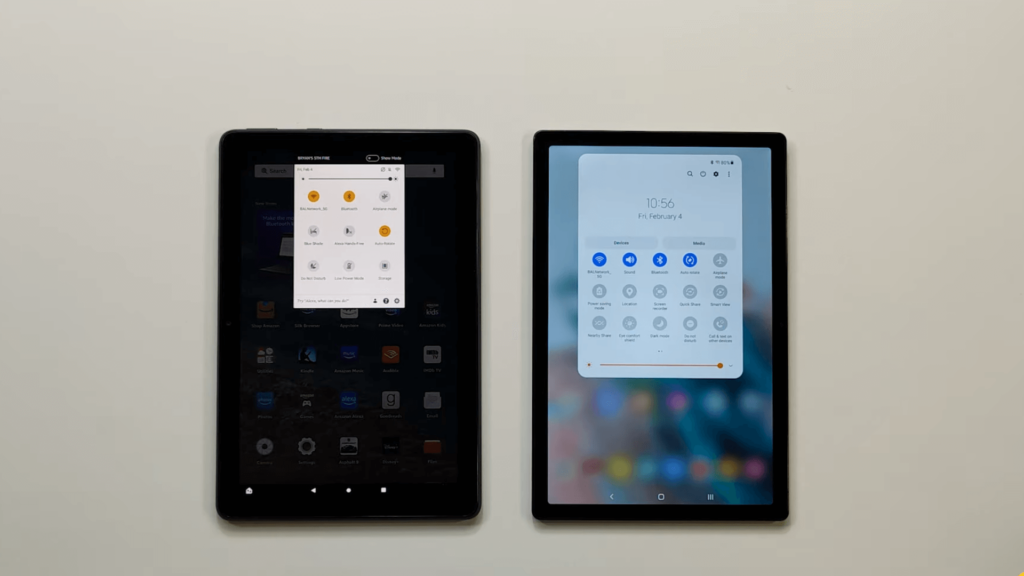 Amazon Fire Vs Samsung Tablet control panel