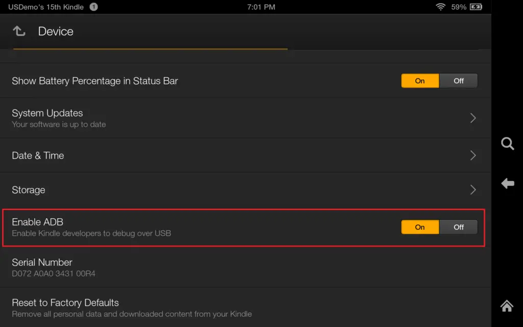 Enable ADB in amazon fire tablet