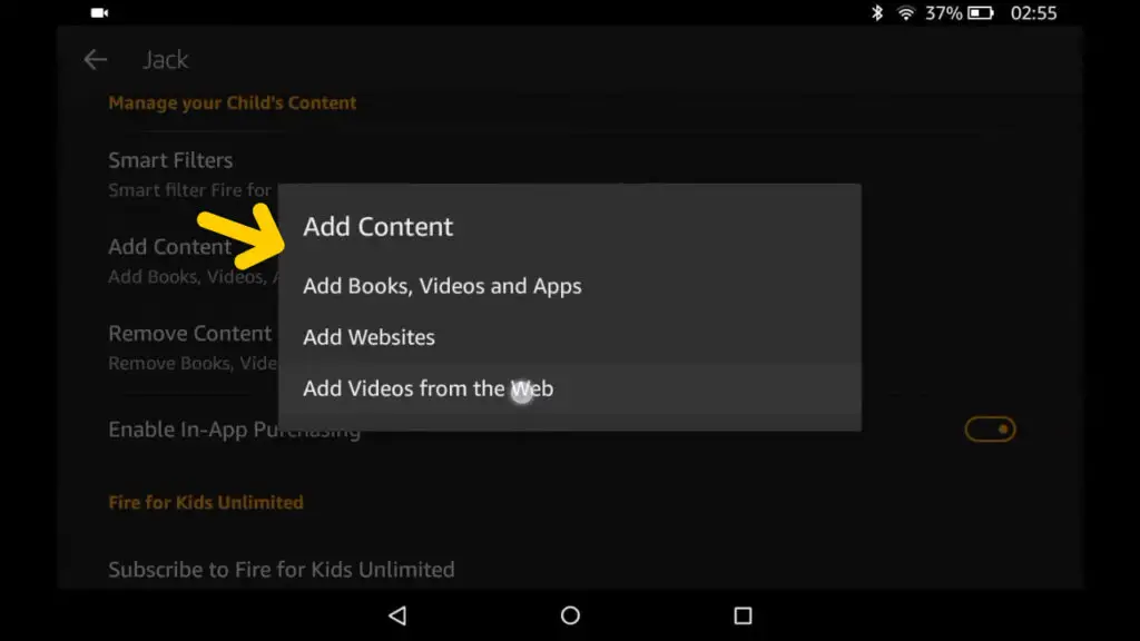 add videos option in kids account